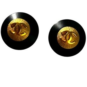CHANEL Vintage Black Enamel CC Logo Buttons (Set of 2)